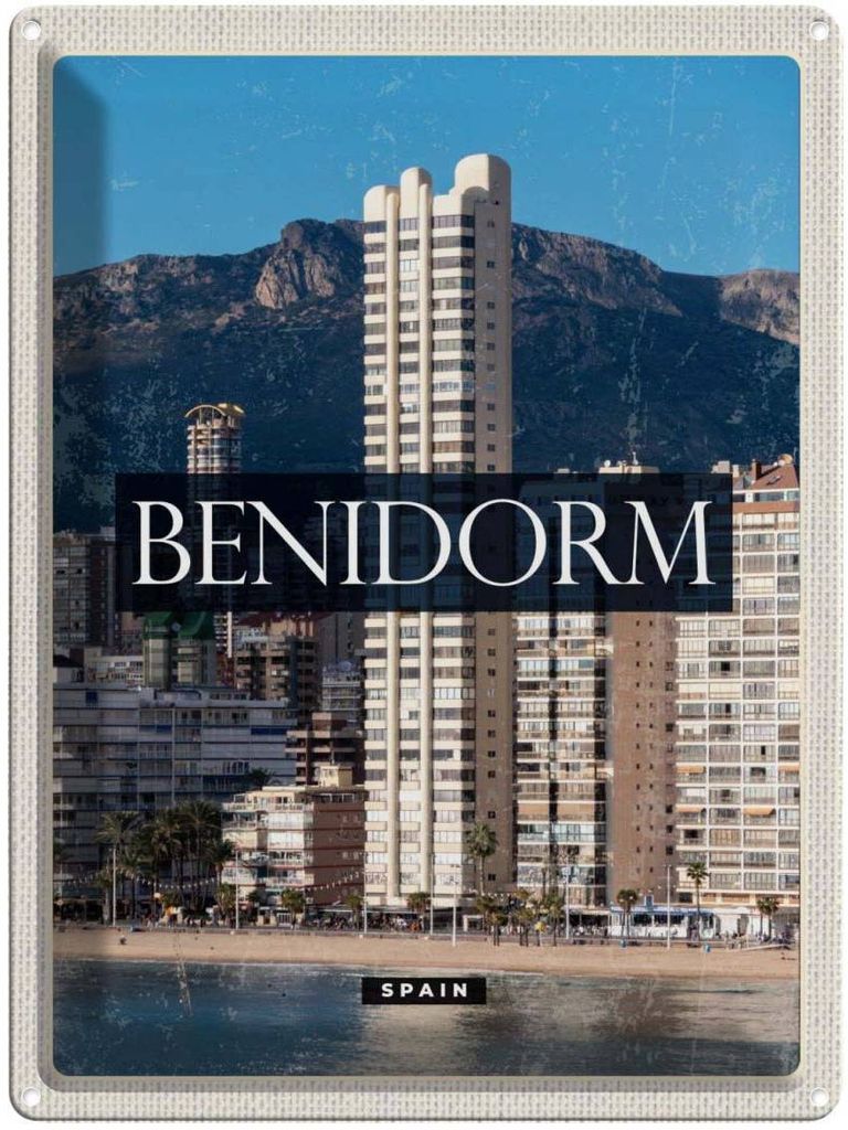 vianmo Blechschild 40x30 cm Benidorm Spain Panorama Poster Bildmotiv Reisemotiv Abenteuer Reisen Urlaub