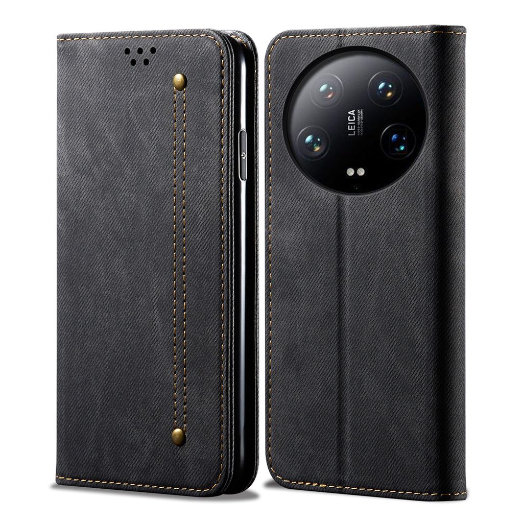 Hülle für Xiaomi 14 Ultra Leder Brieftasche Flip Bookstyle Schutzhülle mit Standfunktion Schwarz