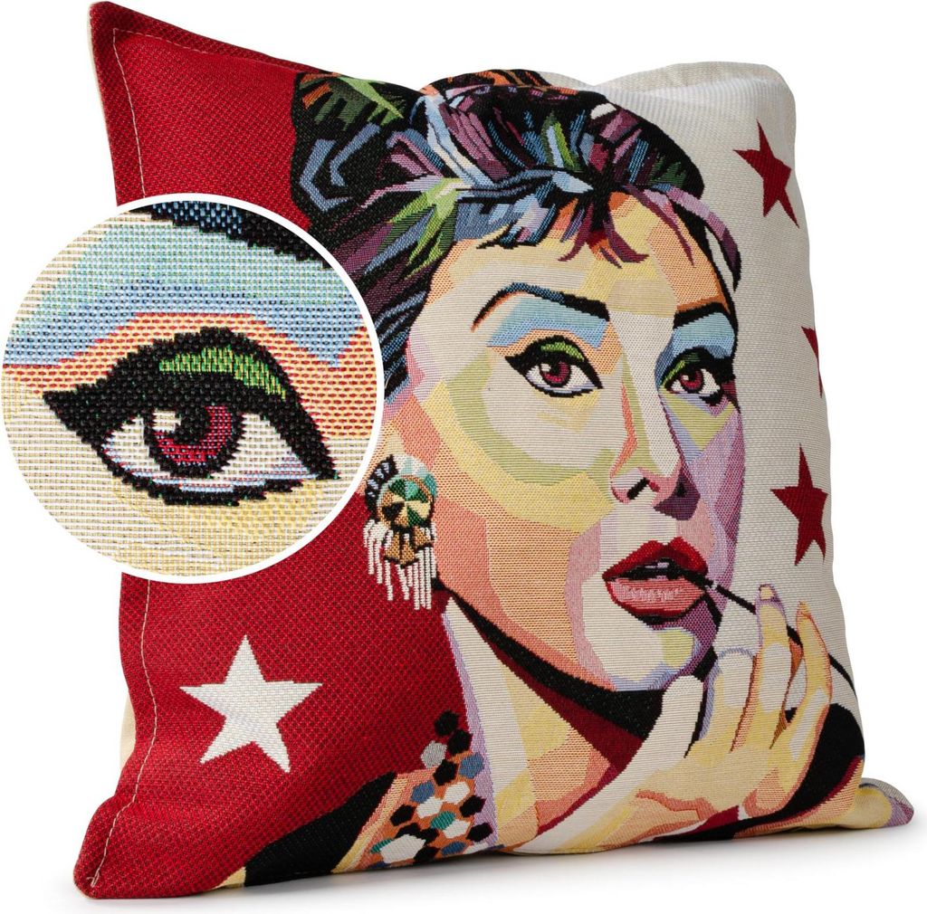 Dekokissen 45x45cm Kissenhülle mit Reißverschluss Sofakissen mit Füllung Audrey Hepburn Gobelin bunt