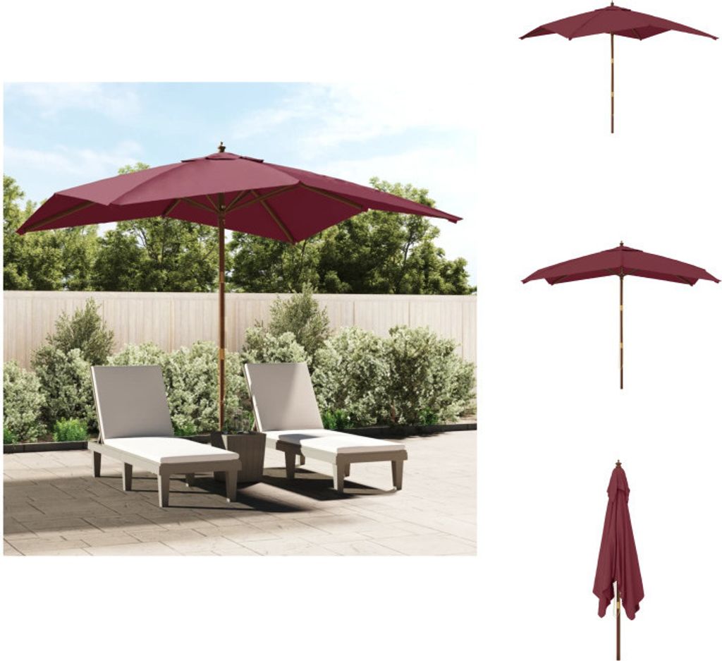 vidaXL Sonnenschirm mit Holzmast Bordeauxrot 300x300x273 cm - Sonnenschirme & Sonnenschutze