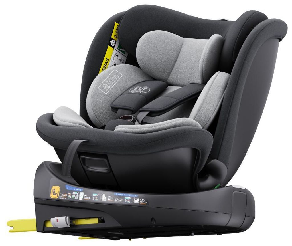 B.Joy Grau Kindersitz mit 360 Grad drehbarem Isofix-System-BUF BOOF 0, 36 kg 155 Grad Schlafposition