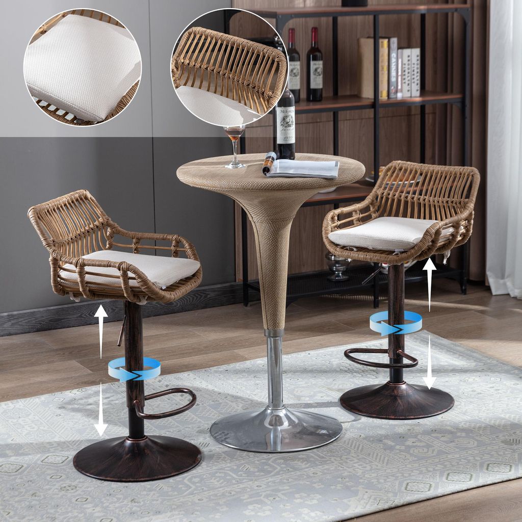 Sweiko Moderner Barhocker Satz von 2 verstellbaren Stühlen mit Fußstütze für Küche, Esszimmer (Beige)
