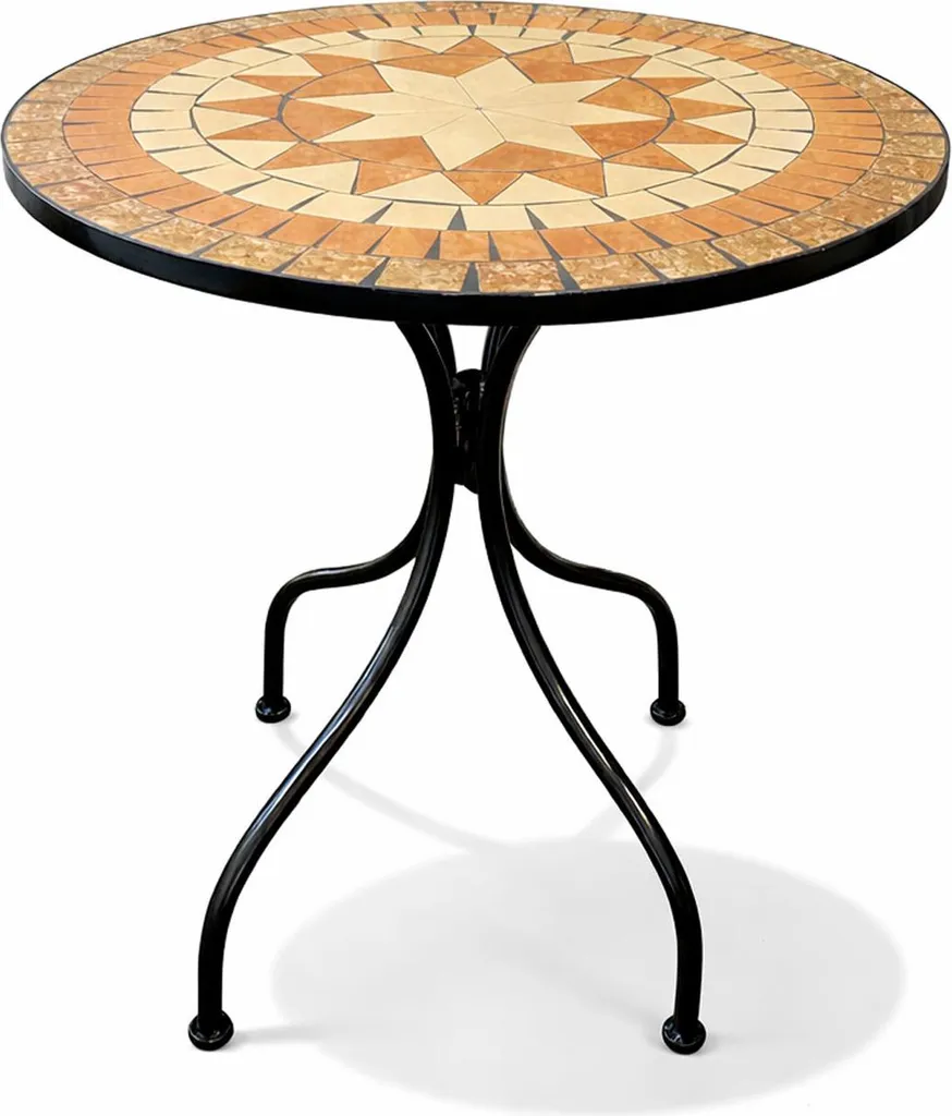 Table d'extérieur mosaïque artisanale Ø60cm avec structure en acier