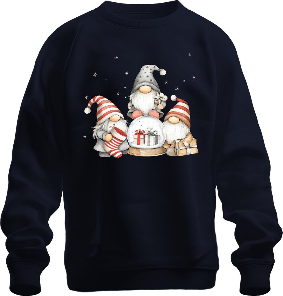 Weihnachtswichtel Schneekugel Geschenke skandinavisch Retro Uni Sweatshirt Pullover, Navy, S