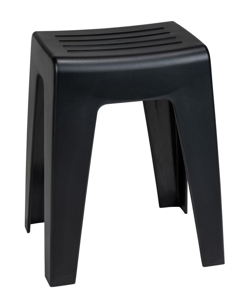 A black plastic stool on a white background.
