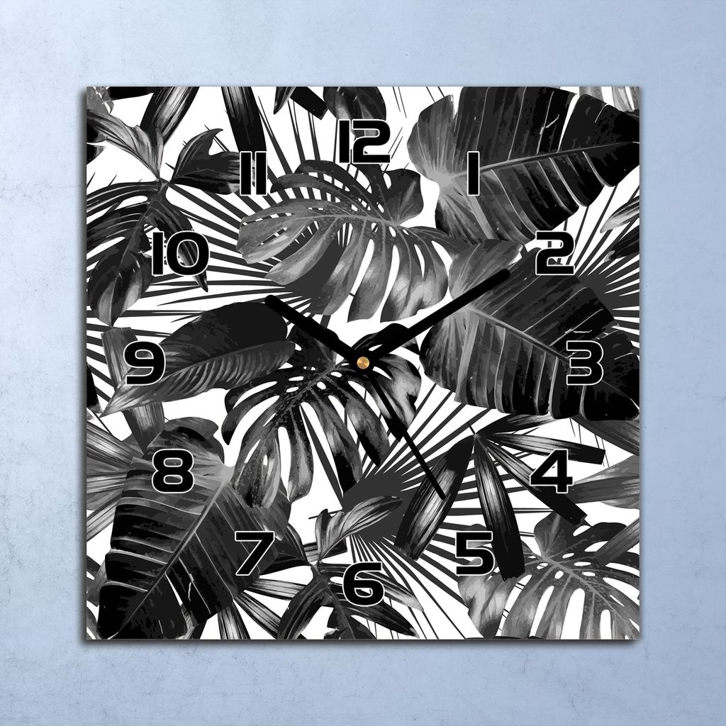 Wanduhr Echt-Glas-Küchenuhr tropisches Blatt Quarz Lautlos Produktbild 
