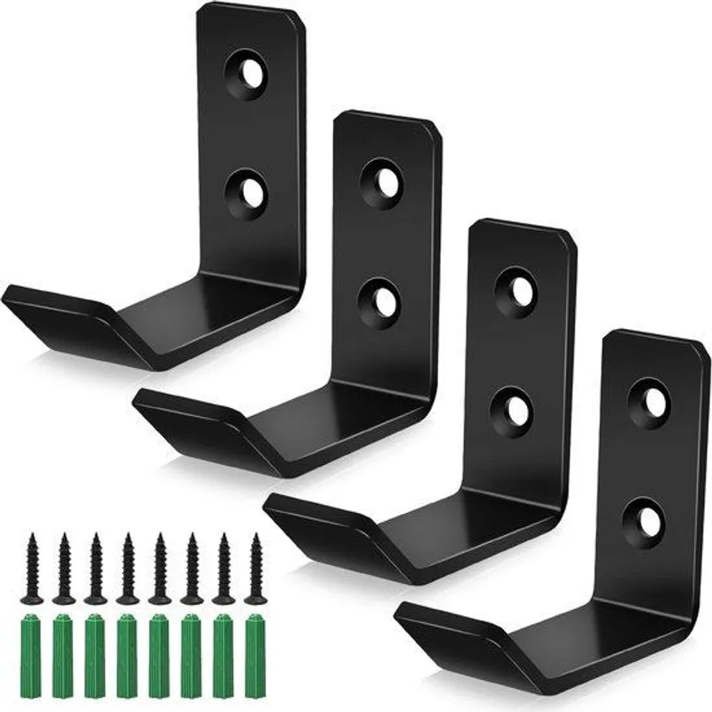 Crochets de fixation murale noirs en acier inox, pack de 4 haute charge