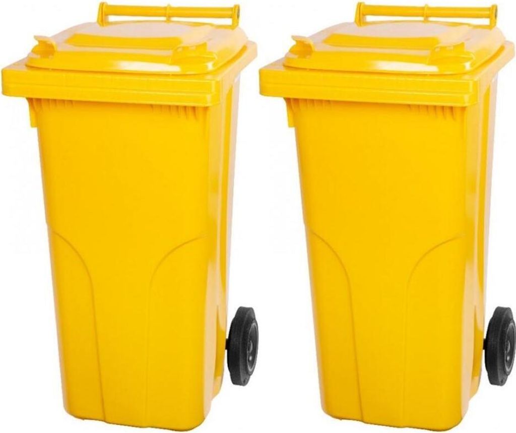 SuperSparSet 2x PROREGAL 2-Rad-Mülltonne MGB | HDPE-Kunststoff | 120 Liter | Gelb
