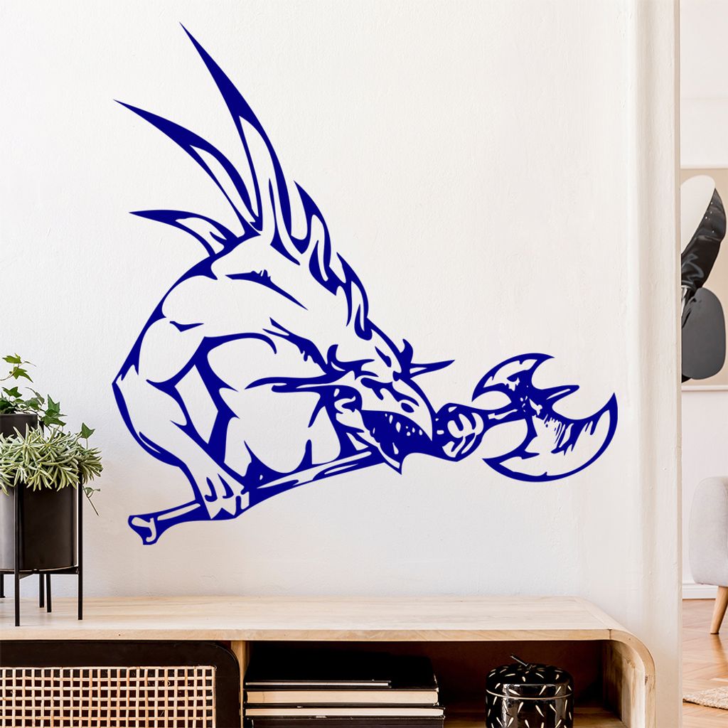 Drachen mit Hellebarde Wandtattoo in 6 Größen - Wandaufkleber Wall Sticker - Dekoration, Küche, Wohnzimmer, Schlafzimmer, Badezimmer