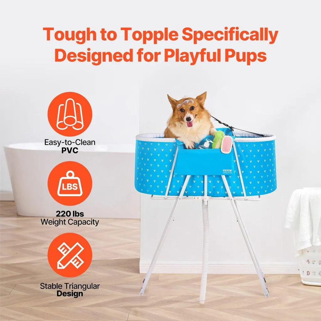 Baignoire Chien Pliable surélevée Bleu - Solution Gain de Place Bain - 4