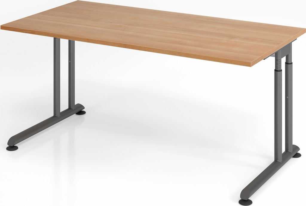 Schreibtisch Nilo | Nussbaum | Graues Gestell | BxT 160x80cm | Arbeitshöhe 68-82cm | höhenjustierbar, 1cm Raster | C-Fuß-Gestell | Rechteckform