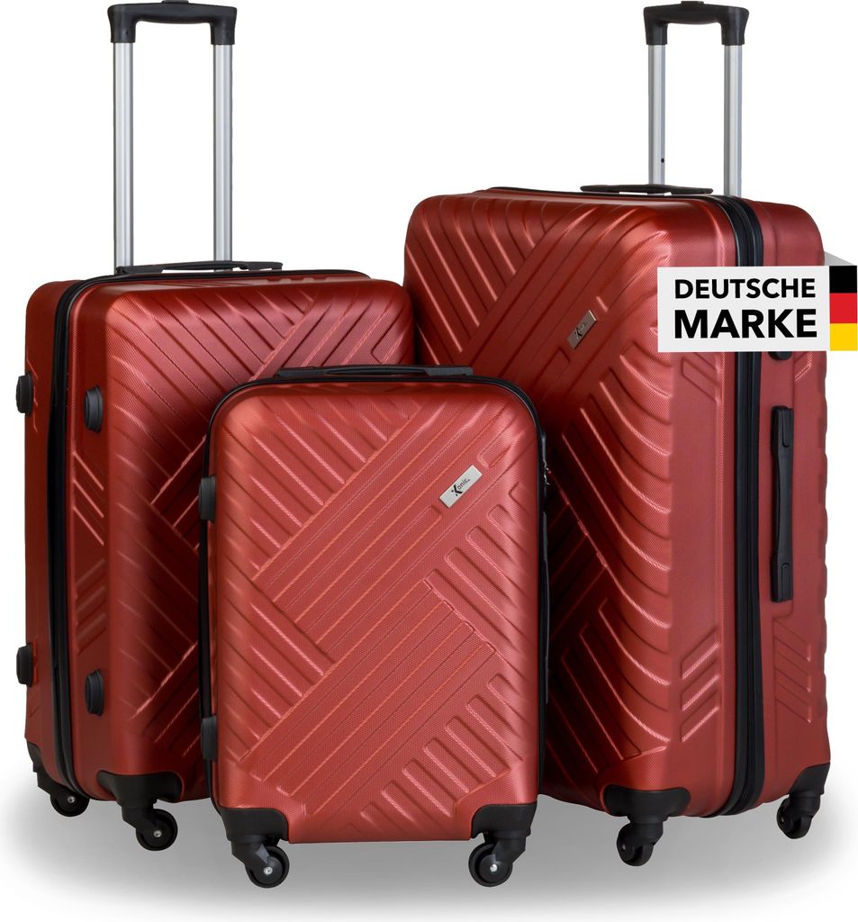 Xonic Design Reisekoffer mit Rollen 360° - ABS Hartschalen-Koffer Trolley mit Zahlenschloss in Handgepäck M-L-XL-Set (Weinrot, Set)