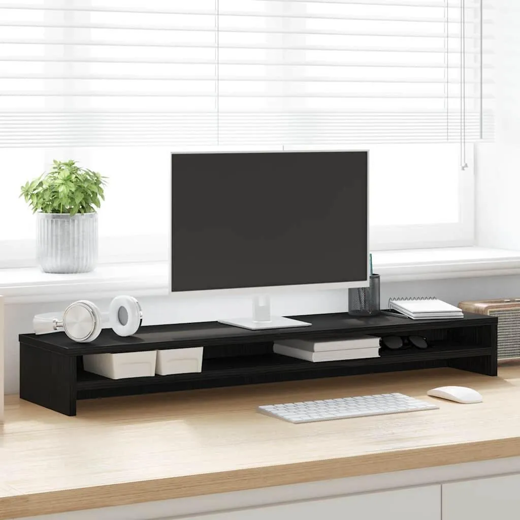 Rehausseur de Moniteur Double 100 cm Chêne Noir pour Bureau Ergonomique