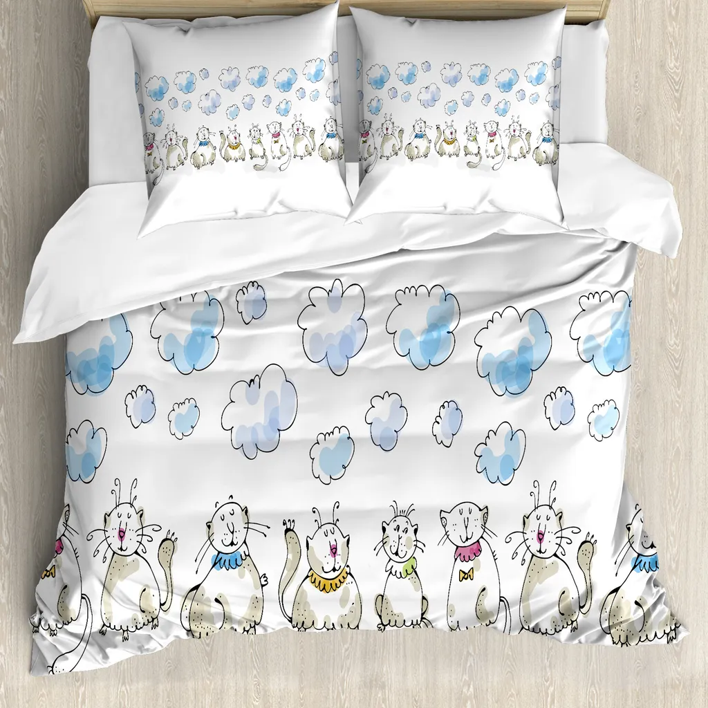 Housse de couette anti-acariens pour bébé chats bleu ciel 200x200