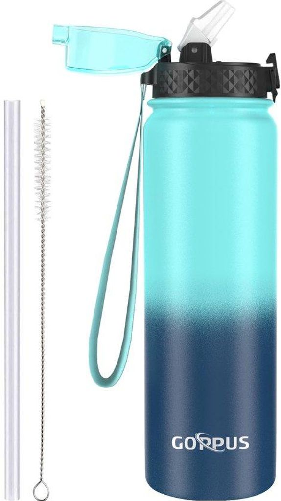 Isolerter 1-Liter-Wassermuschel mit Griff aus Bambus, doppelwandiger Edelstahl-Drinkbecher, 1-Liter-isolierte Flasche, leckfreie Sportwassermuschel...