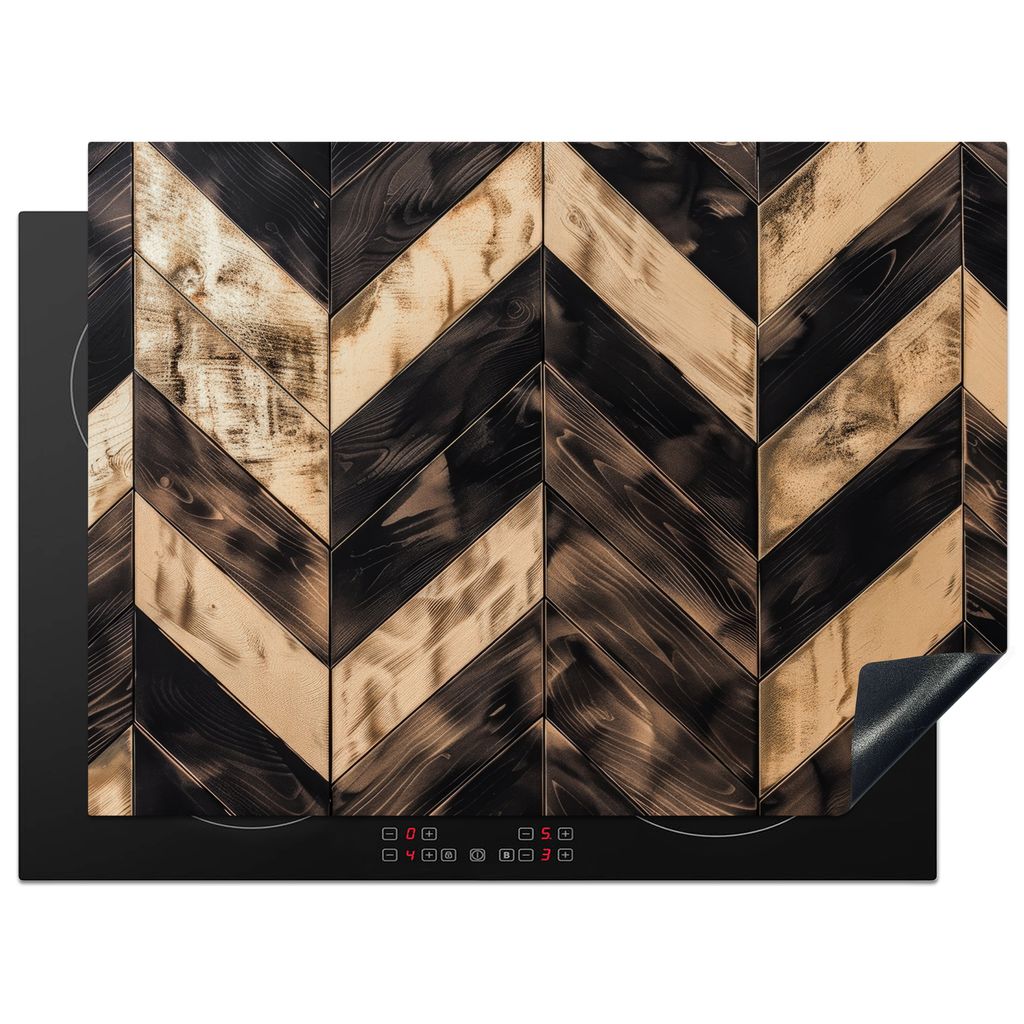 KitchenYeah Herdabdeckplatte Holzmuster - Schwarz - Braun , 70x52cm, Küche Deko, Glaskeramikkochfeld Herdabdeckung, Abdeckplatte fùr Kochfeld