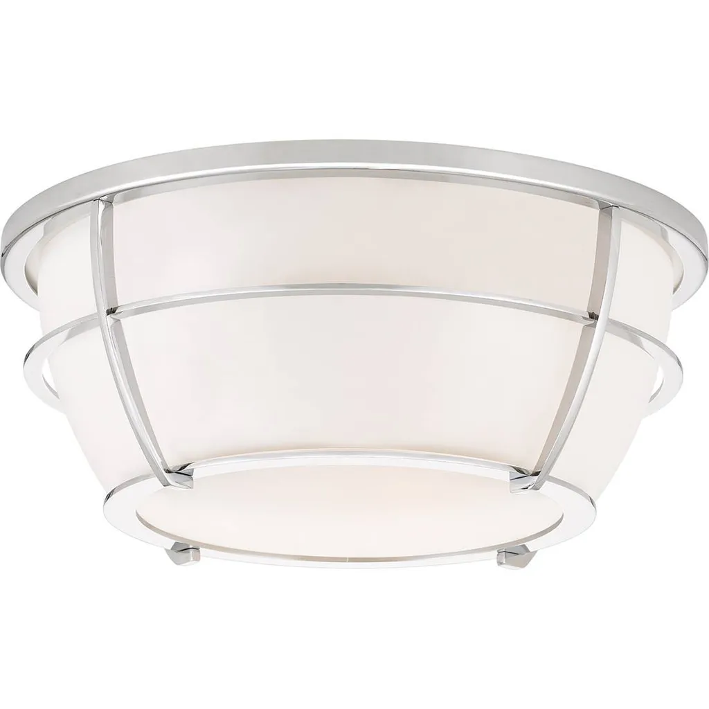 Luminaire de plafond rond salle de bain IP44 chrome et verre blanc 33cm