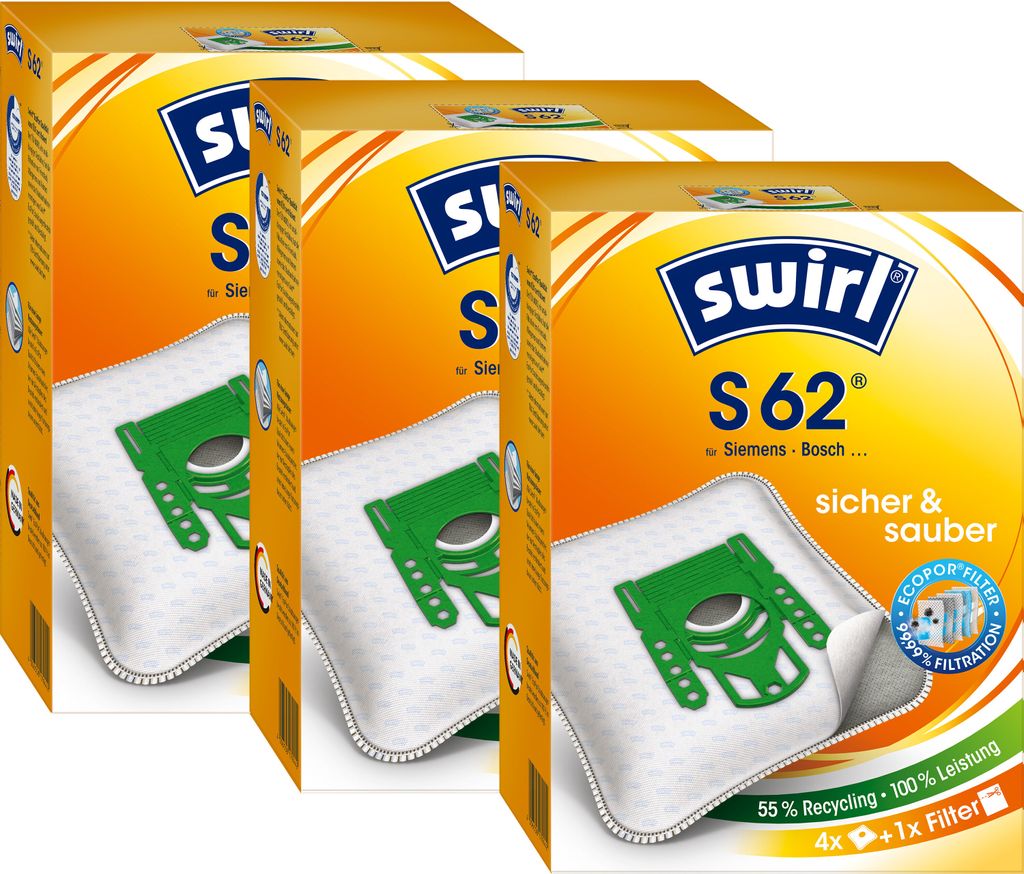 SWIRL Staubsaugerbeutel S 62 EcoPor für Siemens/Bosch 12 Beutel