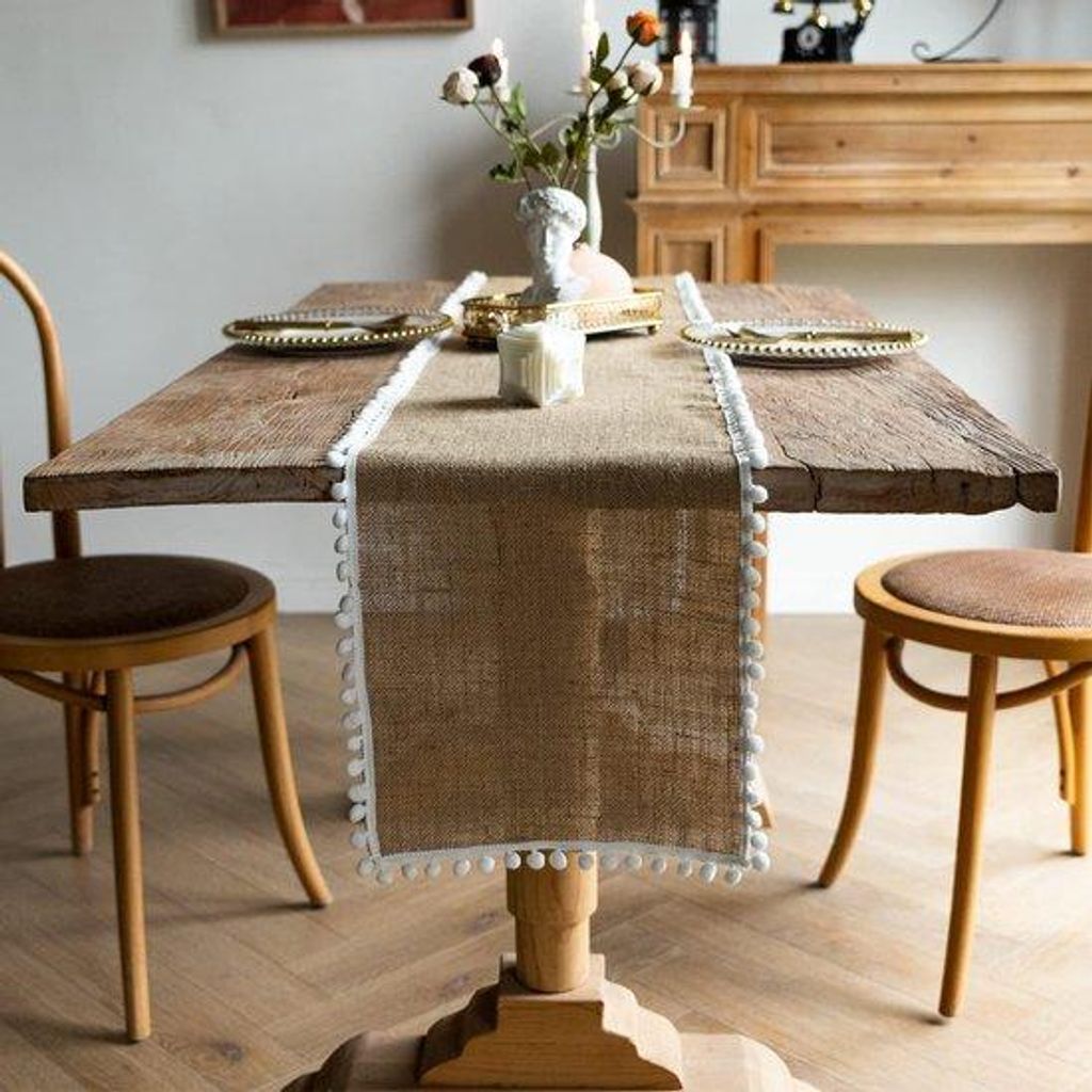 30x120 cm dekorativer Festtagsjute Tischdecke - wasbar - mit Borte jute für Tischdekoration für Hochzeiten, Feiern, andere Anlässe