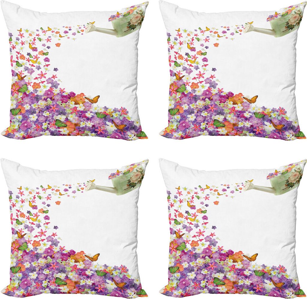 ABAKUHAUS Blumen Kissenbezug Set (4 Stück), Blumen Gießkanne, Moderner Doppelseitiger Digitaldruck, 40 cm x 40 cm, Mehrfarbig