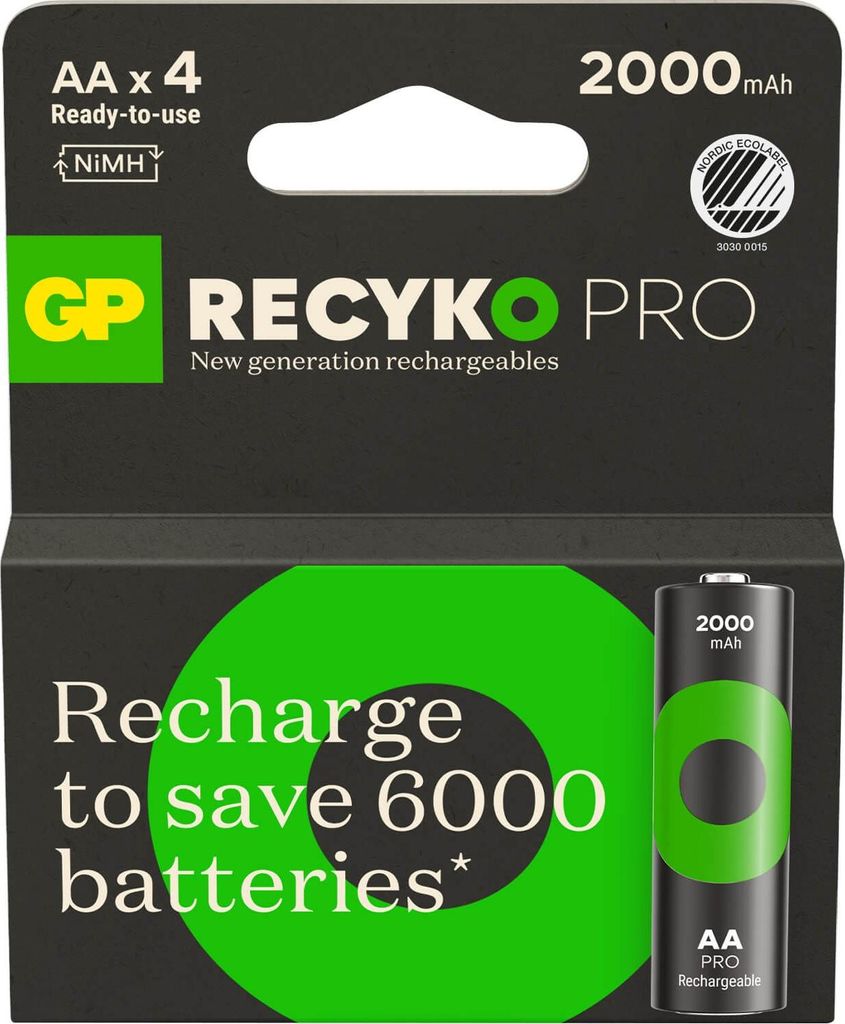 GP Batteries 201243, Wiederaufladbarer Akku, AA, Nickel-Metallhydrid (NiMH), 1,2 V, 4 Stück(e), 2000 mAh