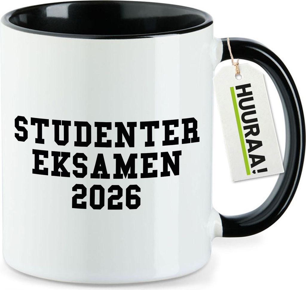 Huuraa Kaffeetasse Studentereksamen 2026 Abschluss Dänemark 330ml Schwarz Keramik Kaffeebecher Geschenkidee