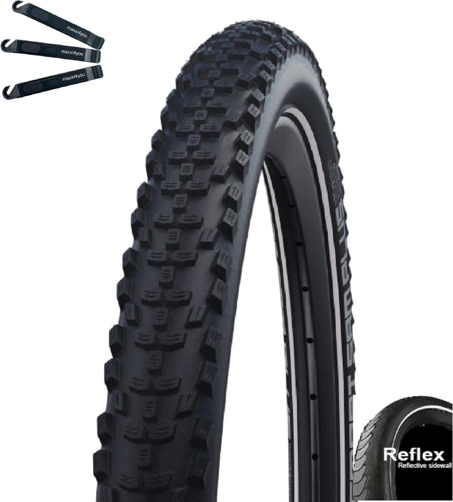 1 x Schwalbe SMART SAM PLUS Performance E-25 Fahrradreifen DD GreenGuard Schwarz/Reflex 42-622 (28 x 1.60") inkl. maxxi4you Reifenheber