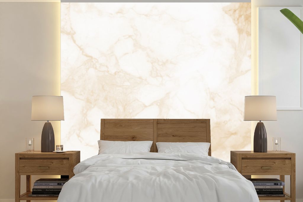 MuchoWow Fototapete für Wohnzimmer oder Schlafzimmer Wandtapete Vinyl Motivtapete Marmor - Weiß - Gold - Luxus - 240x240 cm - Schlafzimmer-Tapete