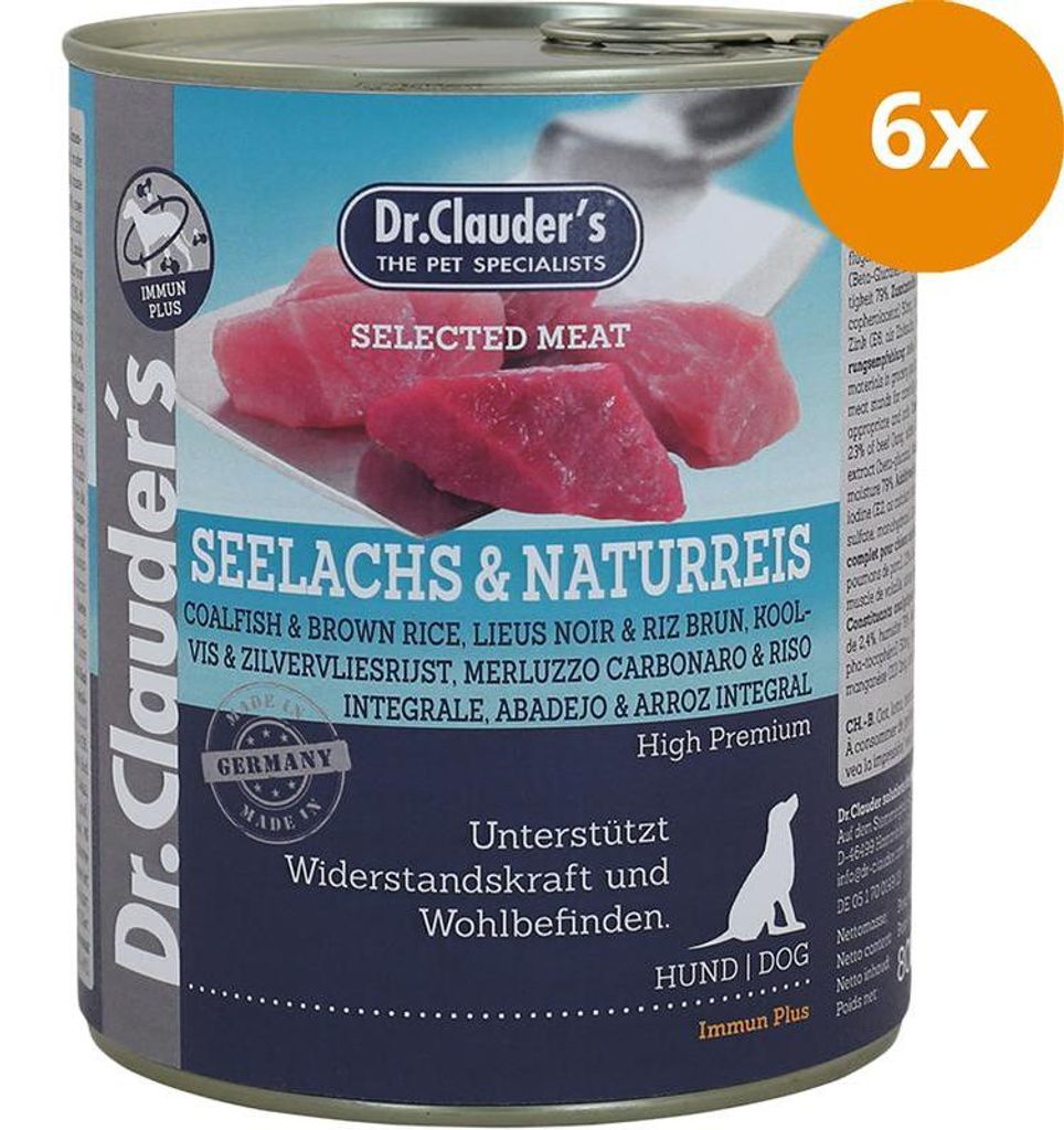 Dr.Clauder‘s Selected Meat Seelachs & Naturreis 800g, Adult, jede Rasse, Brown rice, Fisch, Lachs, 800 g