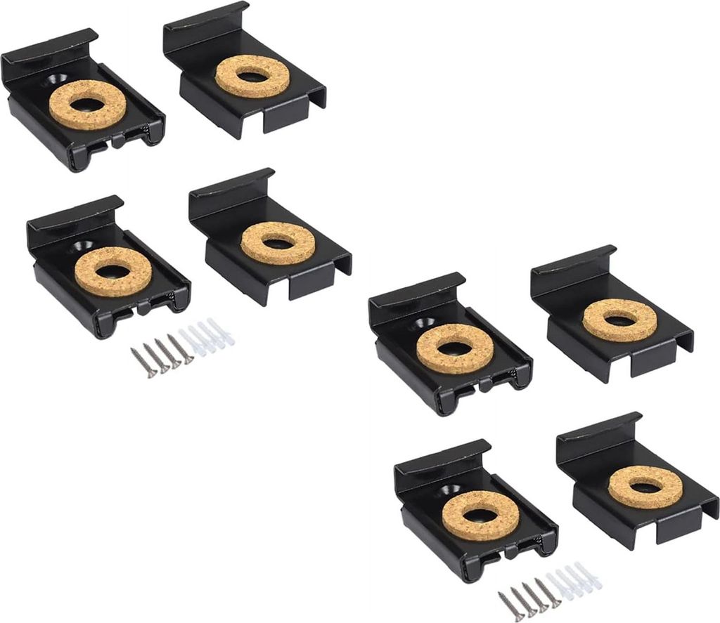 8er Set - Spiegelaufhängung Clips Set mit Dübel und Schrauben | 8x Spiegelklammern in Schwarz | Spiegelhalterung - Spiegelbefestigung Wandmontage...