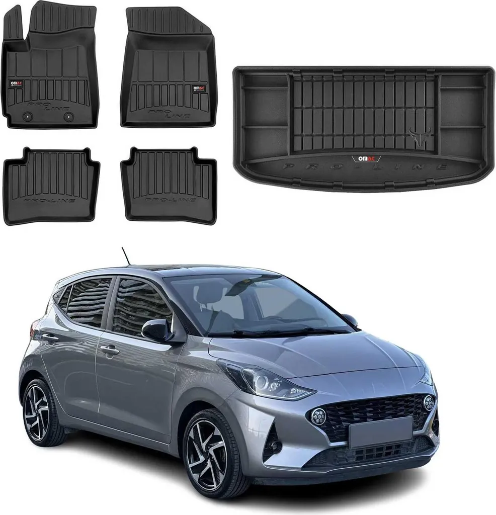MOTOS Set di tappetini in gomma e tappetini per il bagagliaio per Hyundai i10 III dal 2019 Migliorare il comfort di viaggio con tappetino antiscivolo auto 3D- tappetini per tutte le stagioni MOTOS Set di tappetini in gomma e tappetini per il bagagliaio per Hyundai i10 III dal 2019 Migliorare il comfort di viaggio con tappetino antiscivolo auto 3D- tappetini per tutte le stagioni
