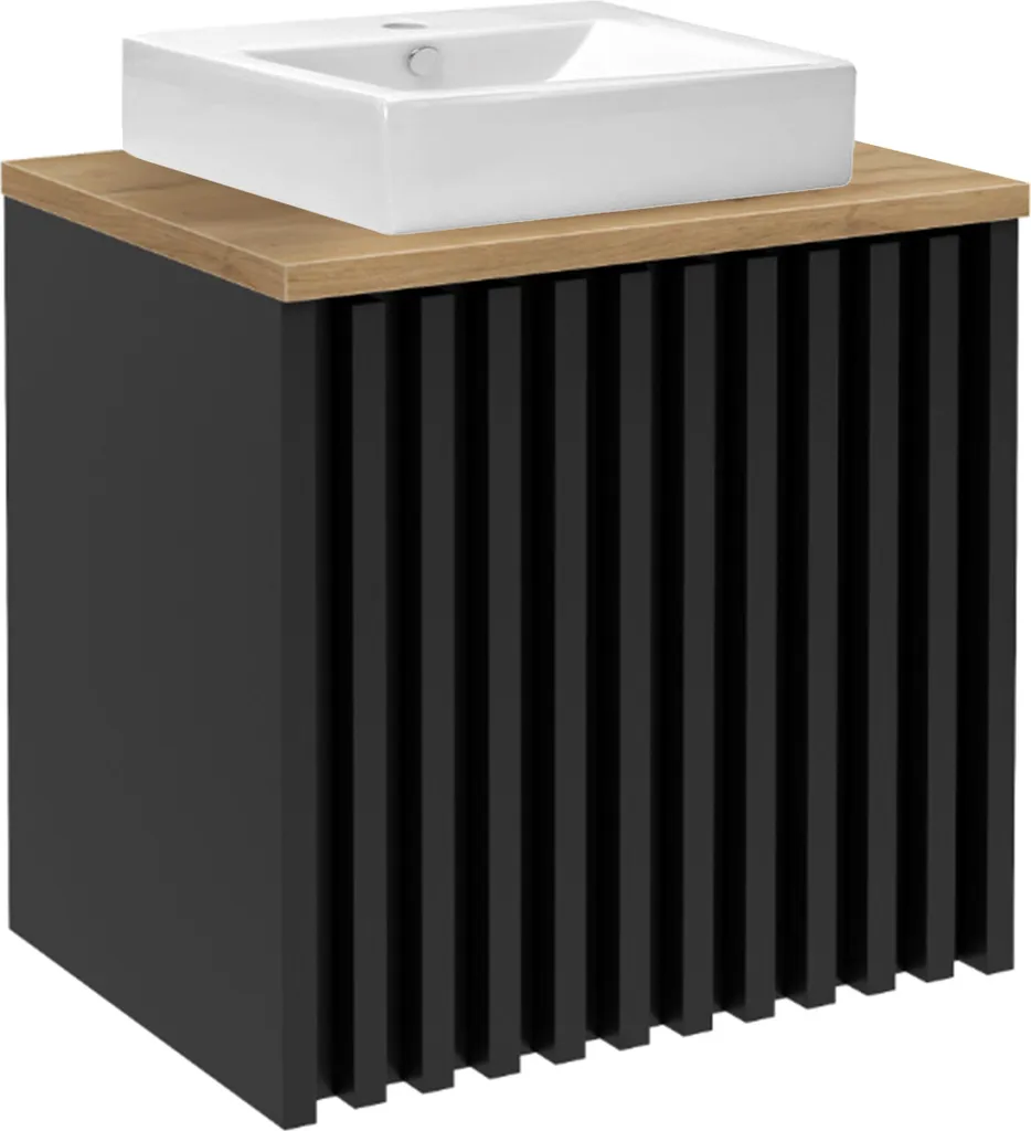 Meuble de salle de bain suspendu 60cm avec vasque et plateau chêne