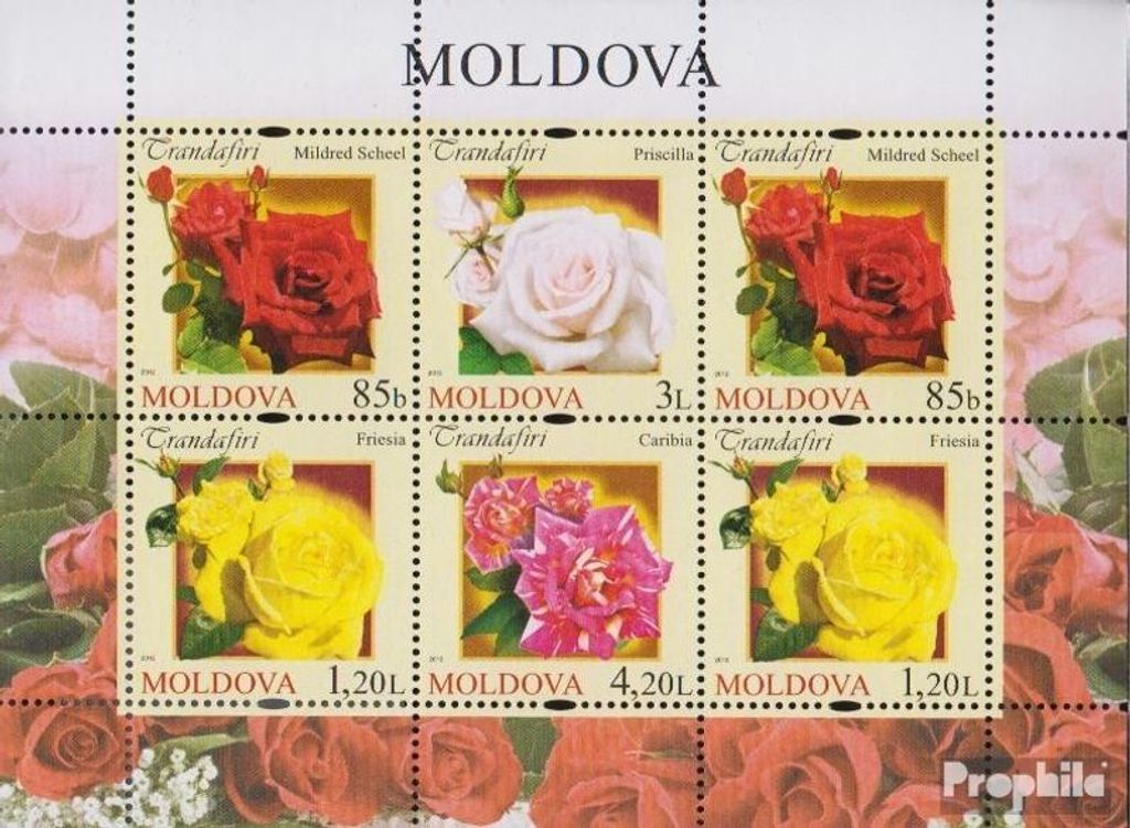 Briefmarken Moldawien 2012 Mi 805-808 Zd-Bogen (kompl.Ausg.) postfrisch Rosenzüchtungen