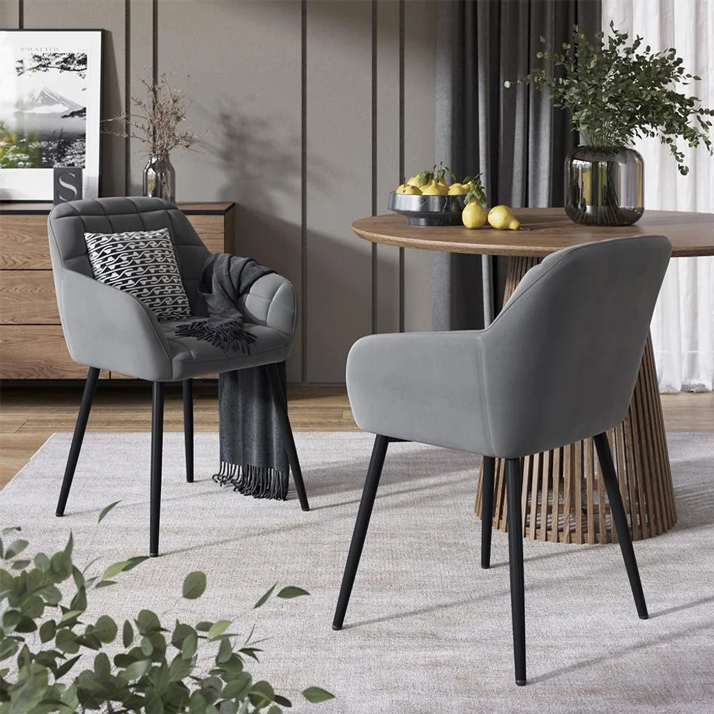 Chaises grises design Vicco Relio 53.5x55.5cm lot de 2 pieds métal robustes
