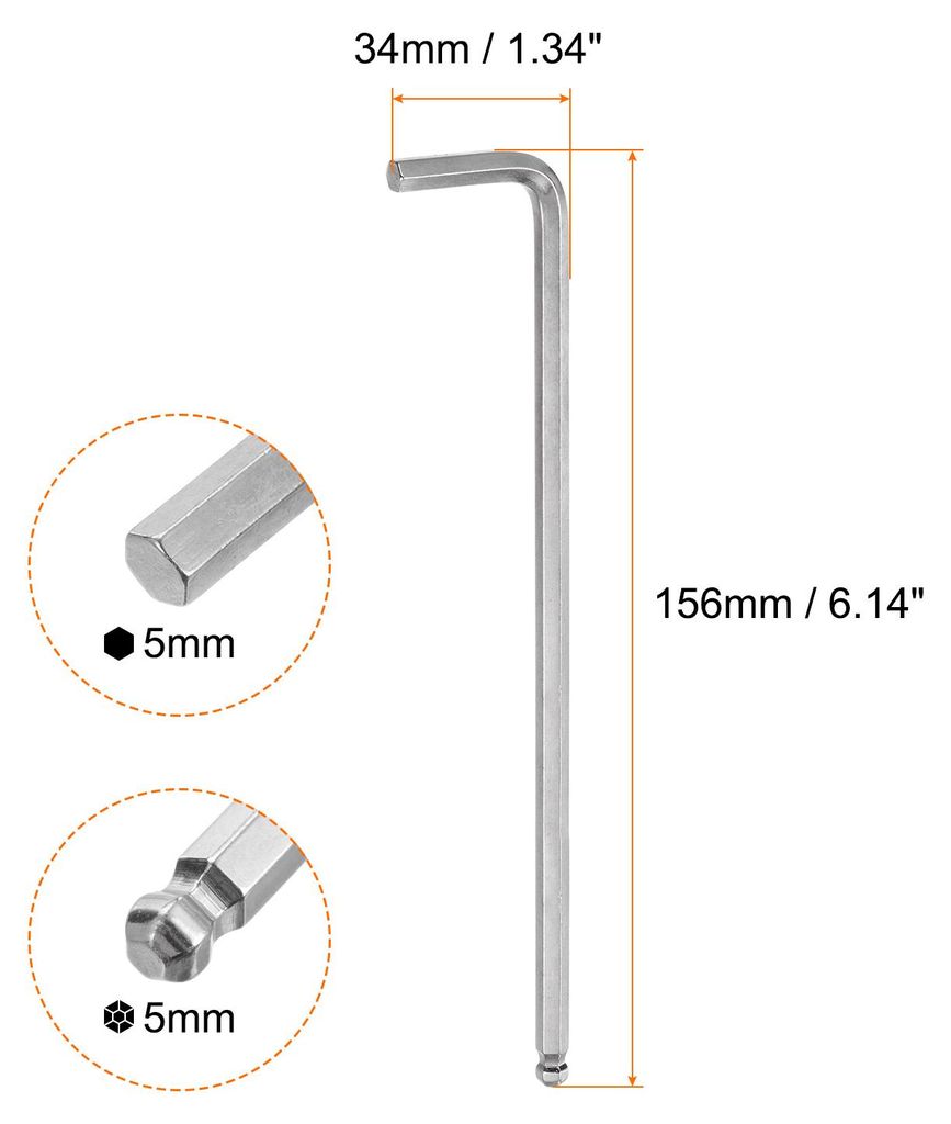 4 Stš¹ck Innensechskantschlš¹ssel mit Kugelkopf 5mm L-Form Extra langer Arm Sechskantschlš¹ssel aus Chrom-Vanadium-Stahl Reparaturwerkzeug f...
