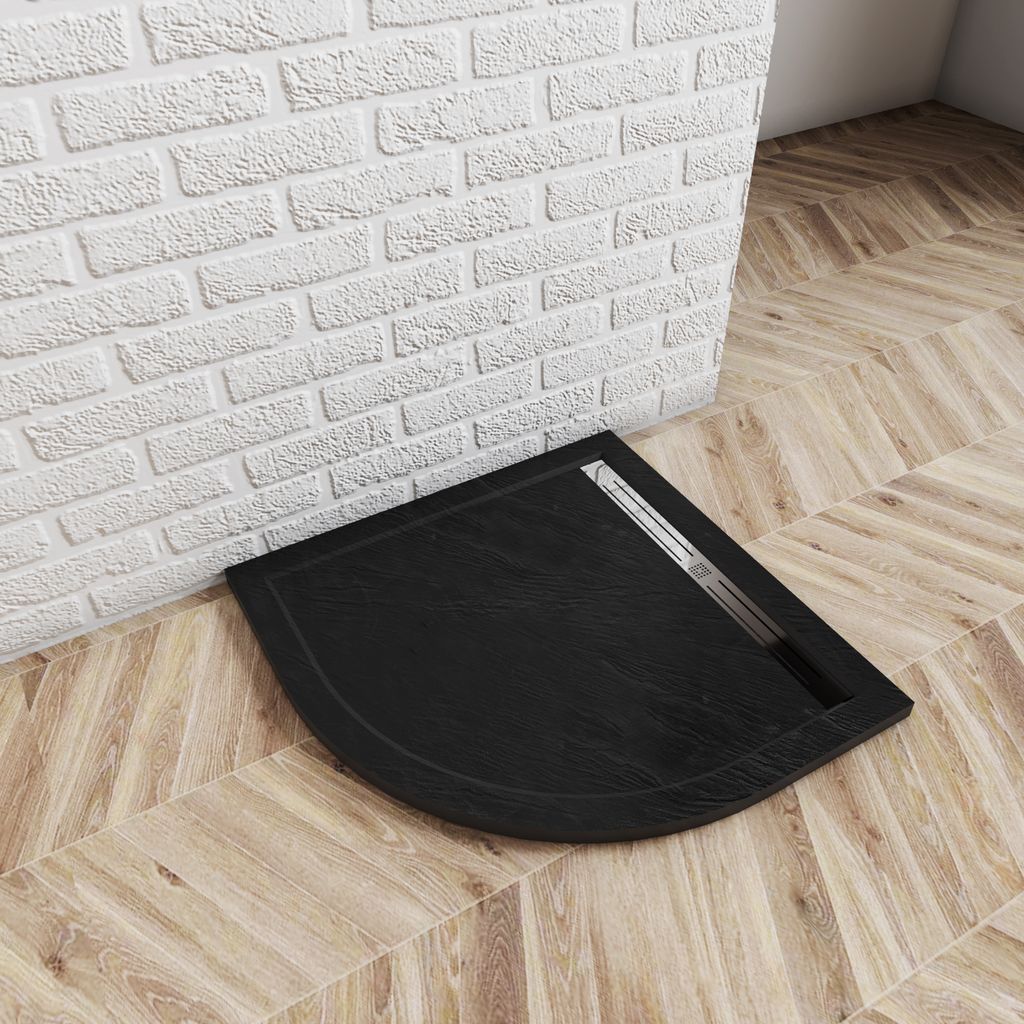 Schwarze Duschtasse 90x90x3cm Viertelkreis Duschwanne Inkl. Ablaufabdeckung, Ablaufgarnitur und Ablaufschlauch