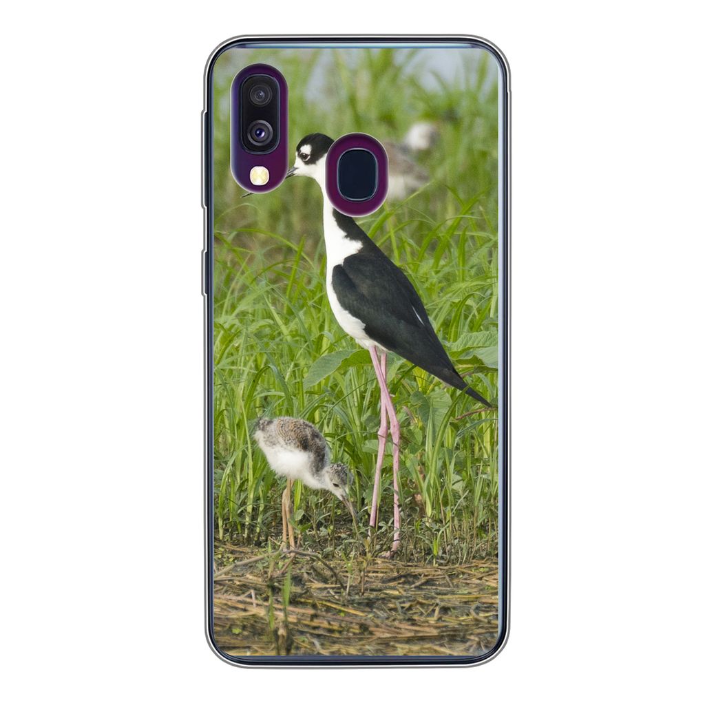 MuchoWow Handyhülle Schutzhülle Hülle für Samsung Galaxy A40 Vogel - Gras - Küken - Sumpf Silikon Softcase Handy Hülle - Handy-Tasche