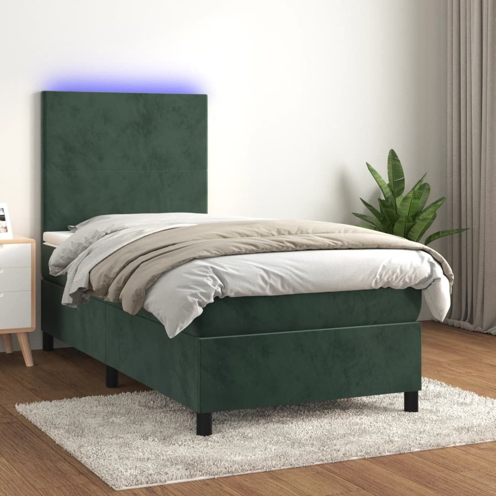Maison Exclusive - Boxspringbett mit Matratze & LED Dunkelgrün 90x200 cm Samt