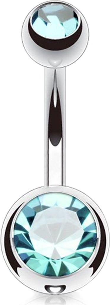 viva-adorno 1,6 x 8 x 4+6 mm Bauchnabel Piercing Banane Titan G23 Bananabell Doppel Kristall Kugeln Zirkonia Z323, aqua