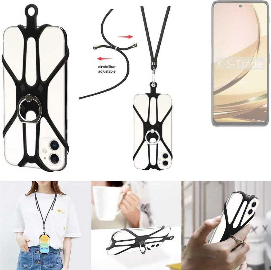 K-S-Trade 3in1 Handykette Handyband Handykordel Halsband Smartphone-Ring Handy-Ring kompatibel mit Nubia Focus Pro 5G Fingerhalterung Handyring