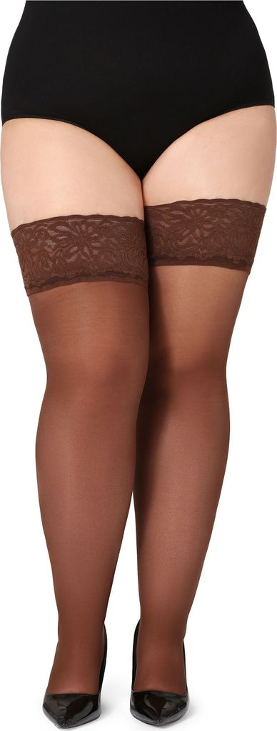 Bellivalini Damen halterlose Strümpfe mit Spitze Plus Size 40 DEN BLV-1127 (Cappucino, 4XL)