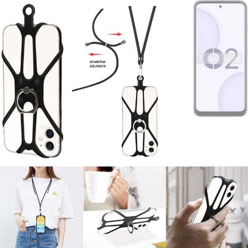 K-S-Trade 3in1 Handykette Handyband Handykordel Halsband Smartphone-Ring Handy-Ring kompatibel mit Lava O2 Fingerhalterung Handyring Tischständer
