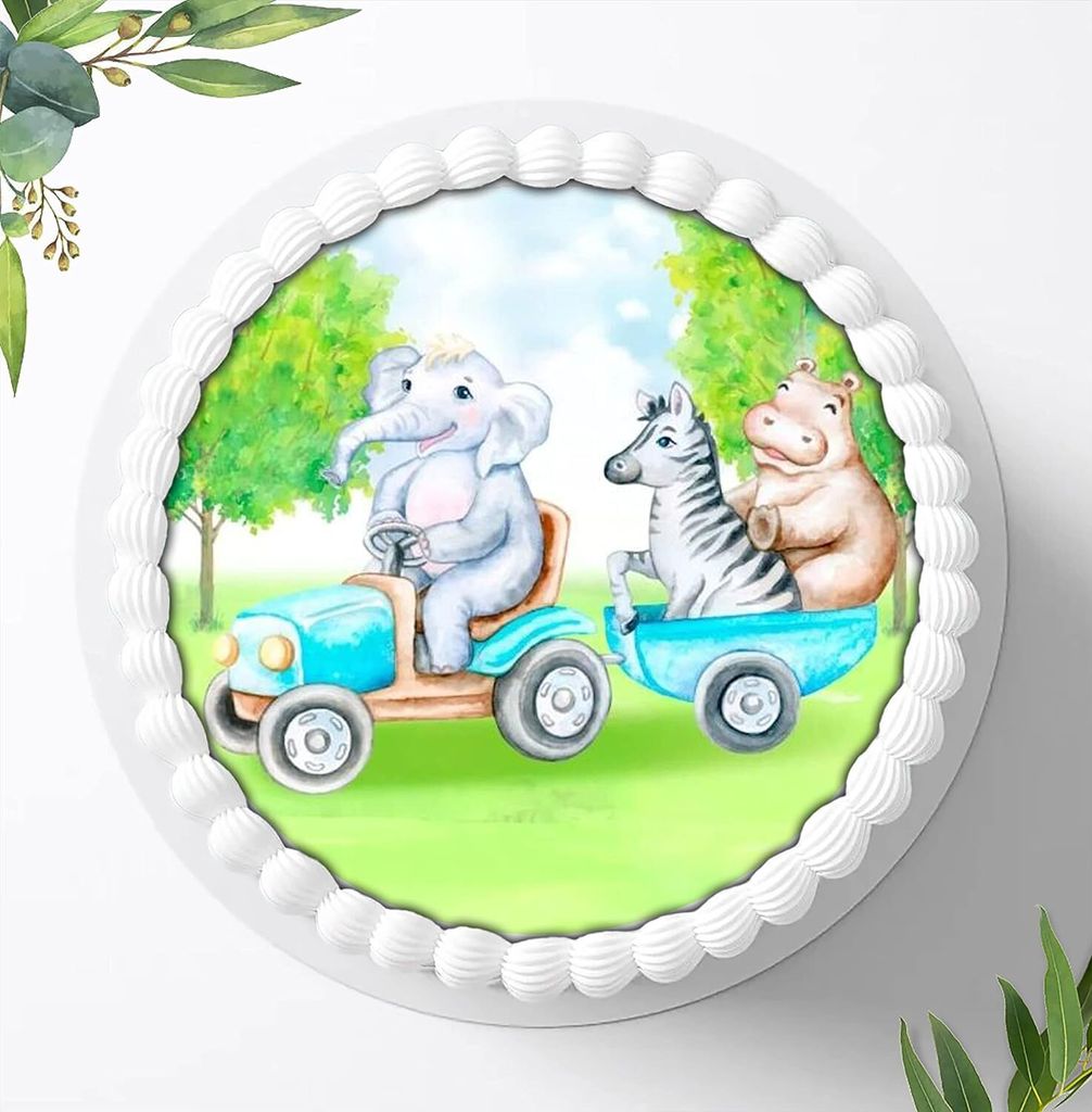 Für die Geburtstags Torte ein Tortenaufleger, Zuckerbild mit dem Motiv: Safari, Essbares Foto für Torten, Fondant, Ø 20cm, 0812z