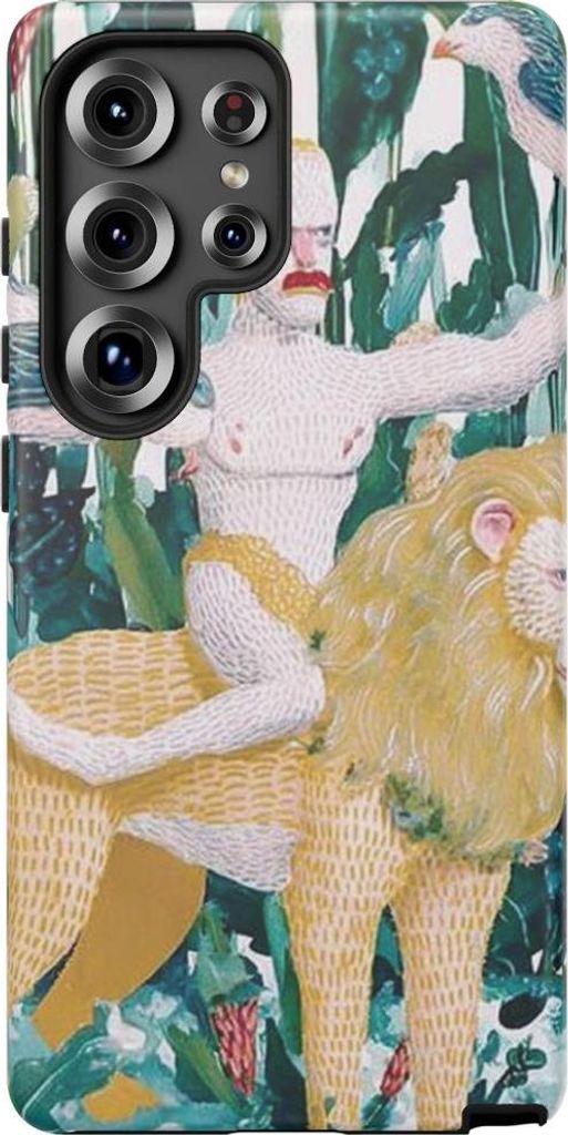 Surrealer Mann mit Vögeln auf Löwe – Hülle Kompatibel mit Samsung Galaxy S25 Ultra