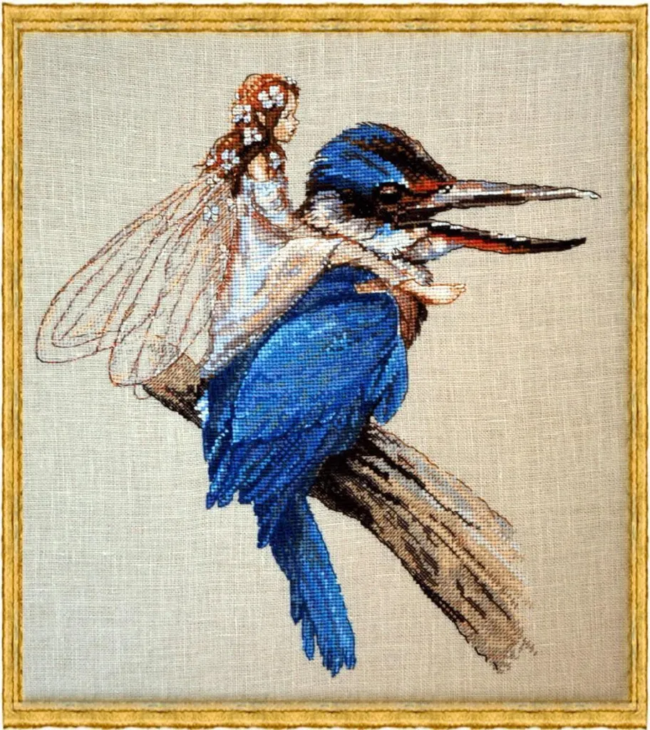 Tableau à Broder Martin-Pêcheur Nimue - Déco Murale DIY 20x28 cm