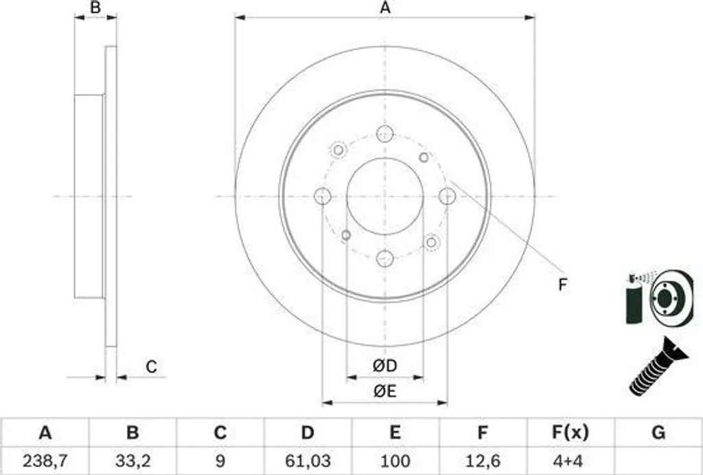 Jeu de disques de frein arrière Bosch 0986479F34 pour Honda Jazz IV