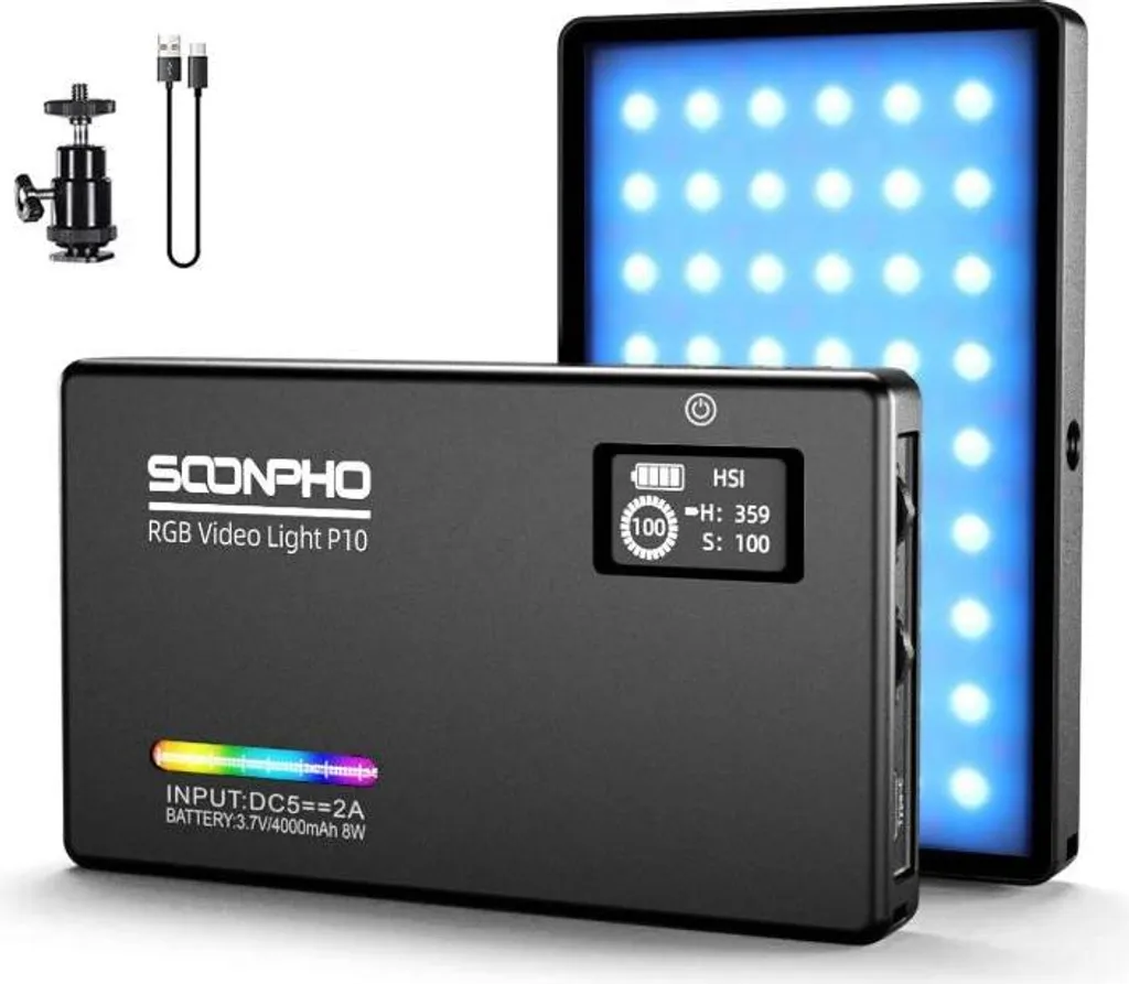 SOONPHO P10 RGB Fotografia, Luce Video LED Alluminio CRI97+ Luce Video LED 2500K-8500K 360 °Full Colour Luce Video LED Mini per Videoconferenza YouTube Fotografia Vlog Fotocamera DSLR