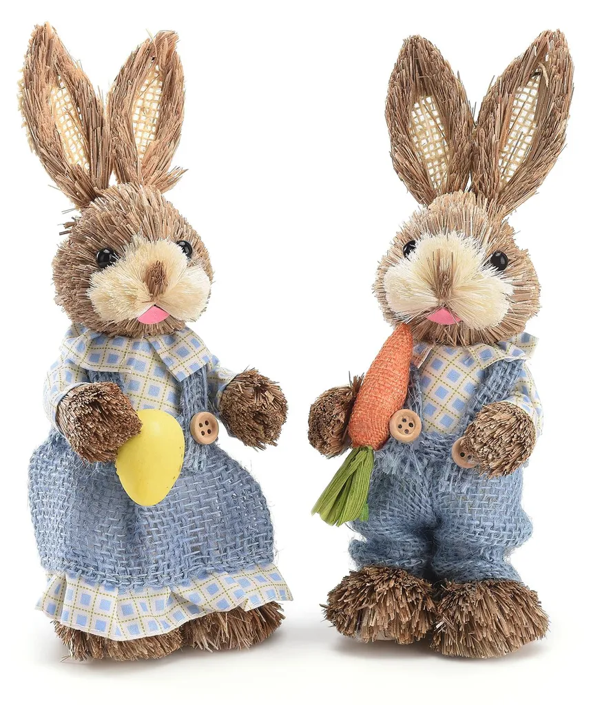 Centres de Table de Pâques : Duo de Figurines Lapins Design Végétal