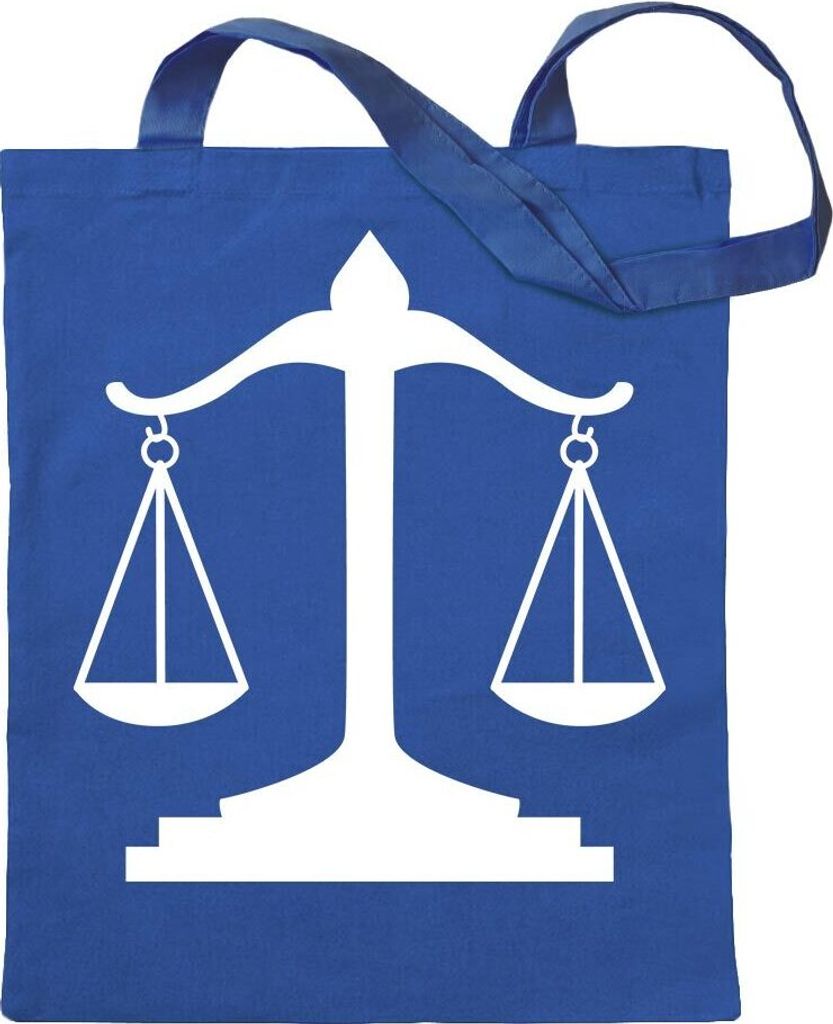 Kiwistar - Baumwolltasche - royalblau - Waage Gericht Anwalt Justitia - Tragetasche Stoffbeutel Umhängetasche Langer Henkel