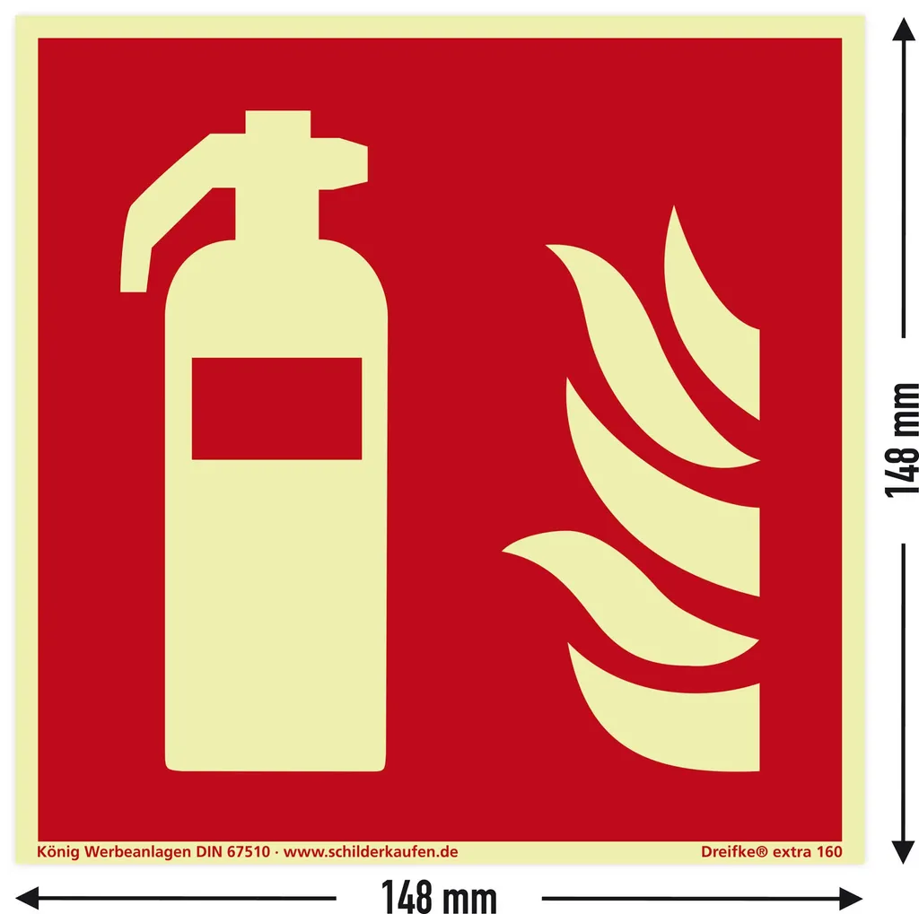 Panneau extincteur visible dans le noir PVC 148x148mm ISO 7010 F001
